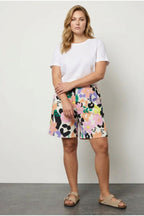 Plus Size Floral Print Elastic Waist Pocketed Shorts