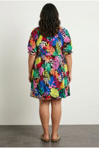 Plus Size V-Neck Floral Patterned Mini Dress
