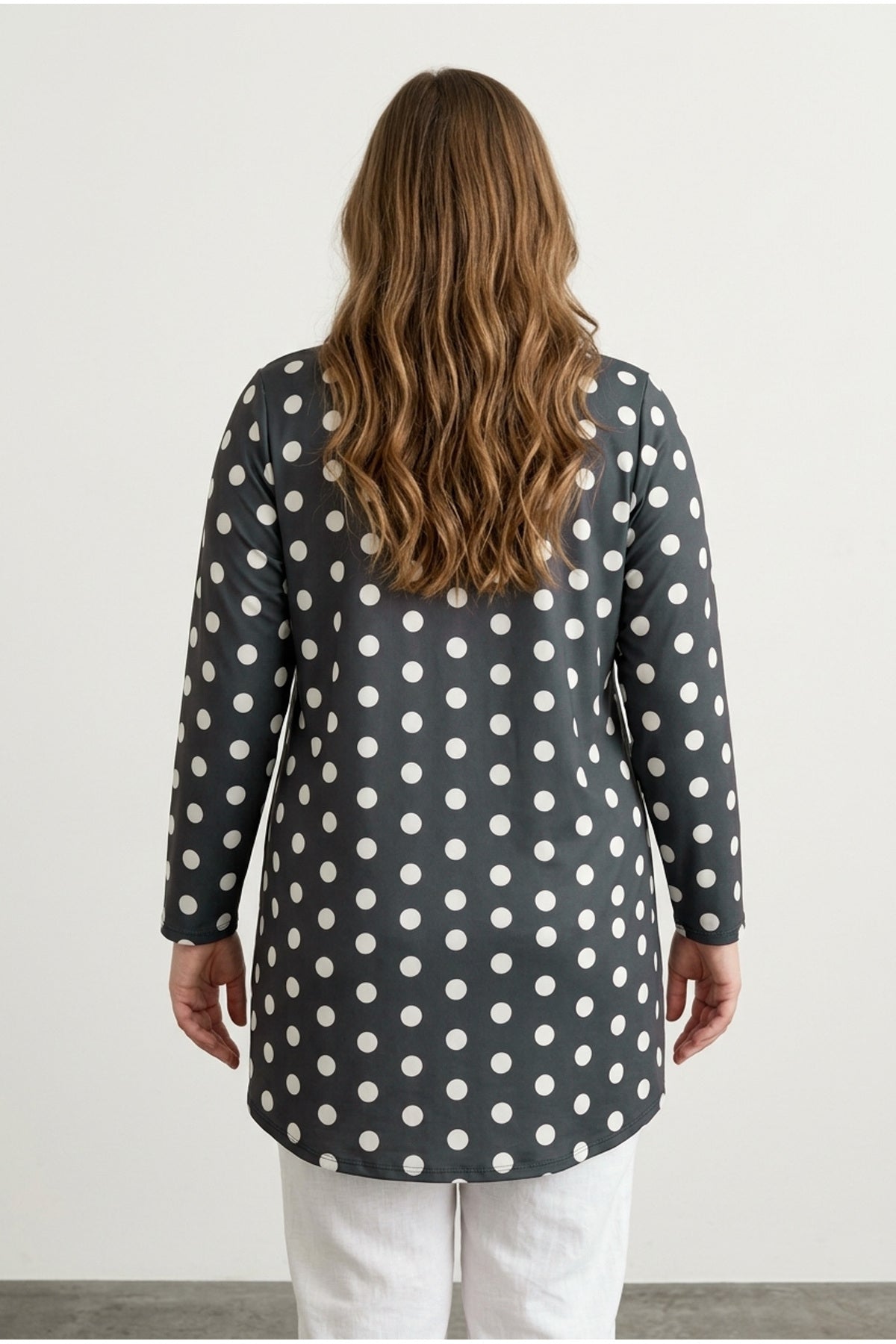 Plus Size Polka Dot Long Sleeve Stretchy Fabric Polyester Shirt