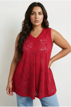 Plus Size V-Neck Sleeveless Unlined Lace T-shirt