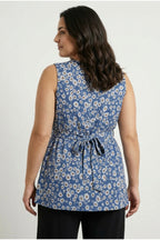 Plus Size V-Neck Sleeveless Floral Patterned Belted Wrap Blouse