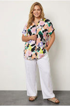 Plus Size Button-Front Short Sleeve Floral Print Shirt