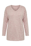 Plus Size V-Neck Long Sleeve Beaded Plush Sweatshirt