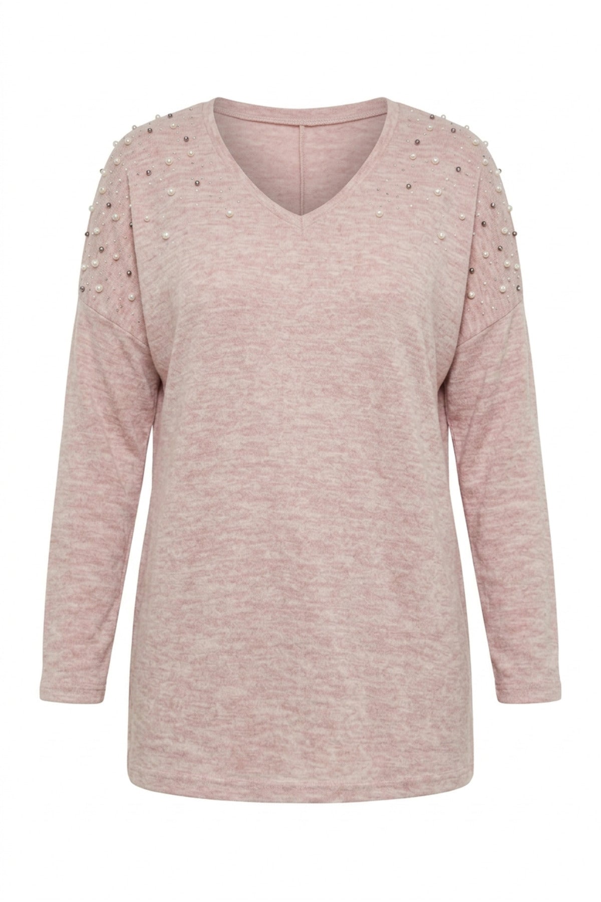 Plus Size V-Neck Long Sleeve Beaded Plush Sweatshirt
