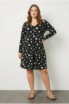 Plus Size V-Neck Long Sleeve Polka Dot Patterned Dress
