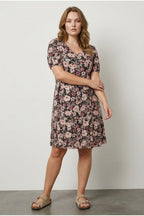 Plus Size V-Neck Short Sleeve Floral Print Mini Dress