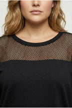 Plus Size Crew Neck Long Sleeve Mesh Detail Shoulder Sweatshirt