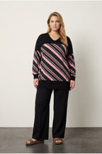 Plus Size V-Neck Long Sleeve Elasticated Cuff Slit Blouse