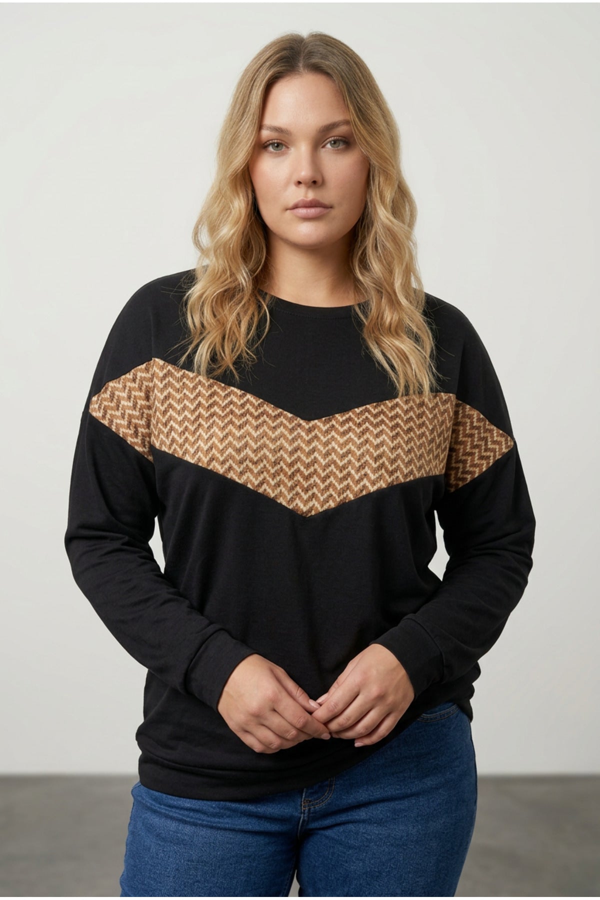 Plus Size Crew Neck Long Sleeve Front Printed Sweatshirt