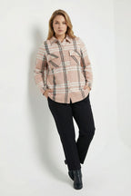 Plus Size Buttoned Pocketed Coffee Lumberjack Shirt