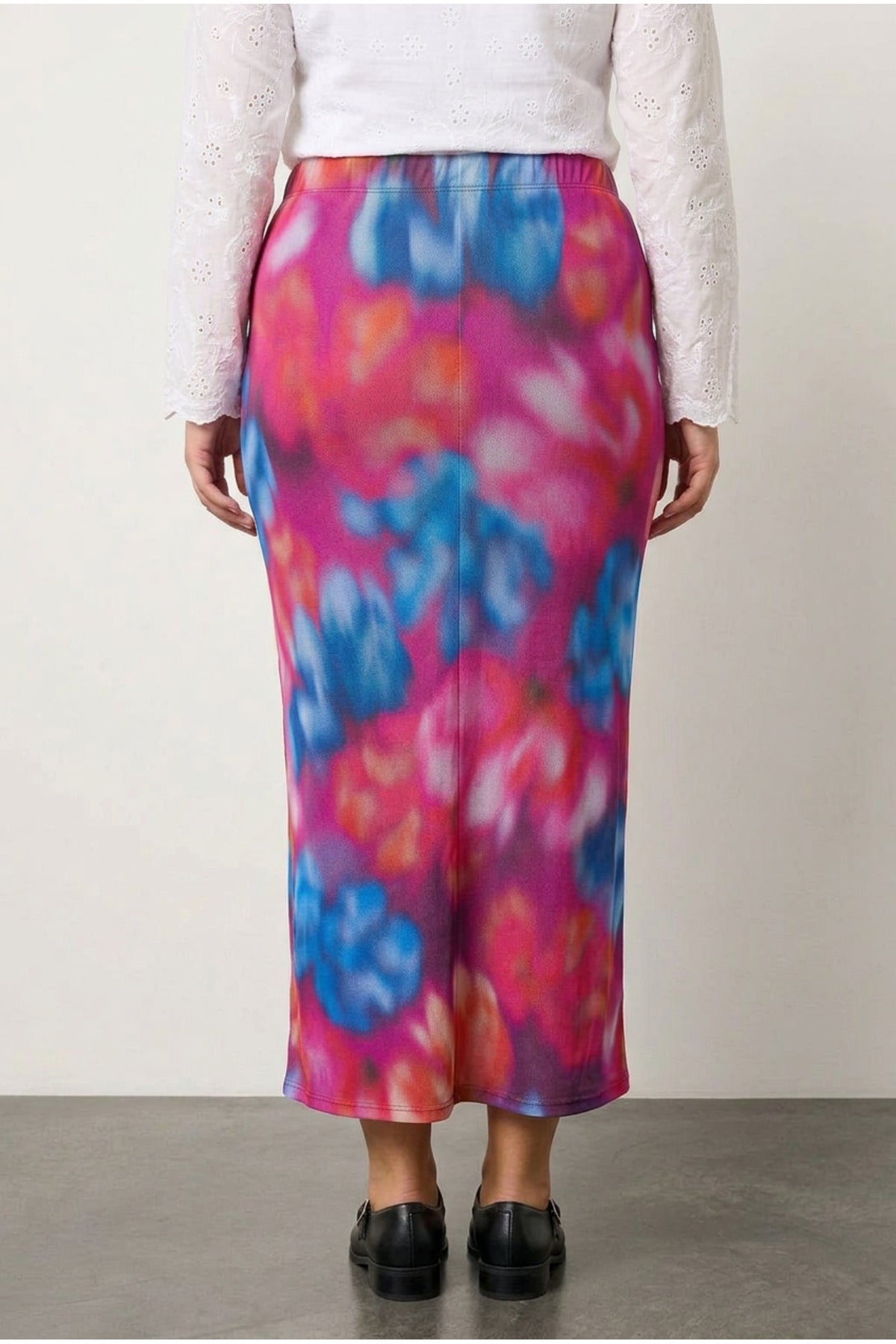 Plus Size Elastic Waist Patterned Lined Long Tulle Skirt