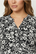 Plus Size 3/4 Sleeve Button-Front Floral Patterned Shirt