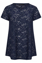 Plus Size V-Neck Short Sleeve Unlined Lace T-shirt