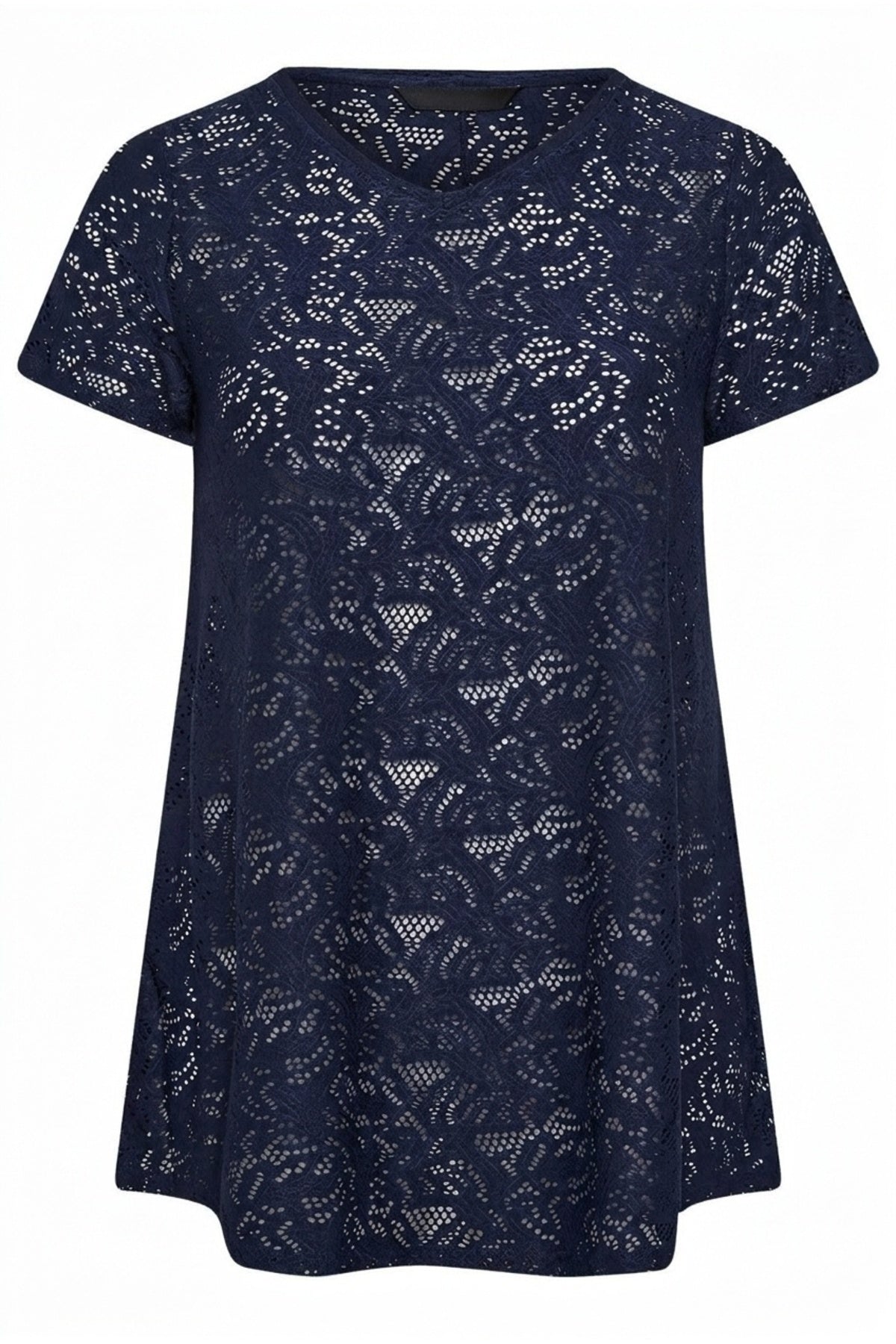 Plus Size V-Neck Short Sleeve Unlined Lace T-shirt