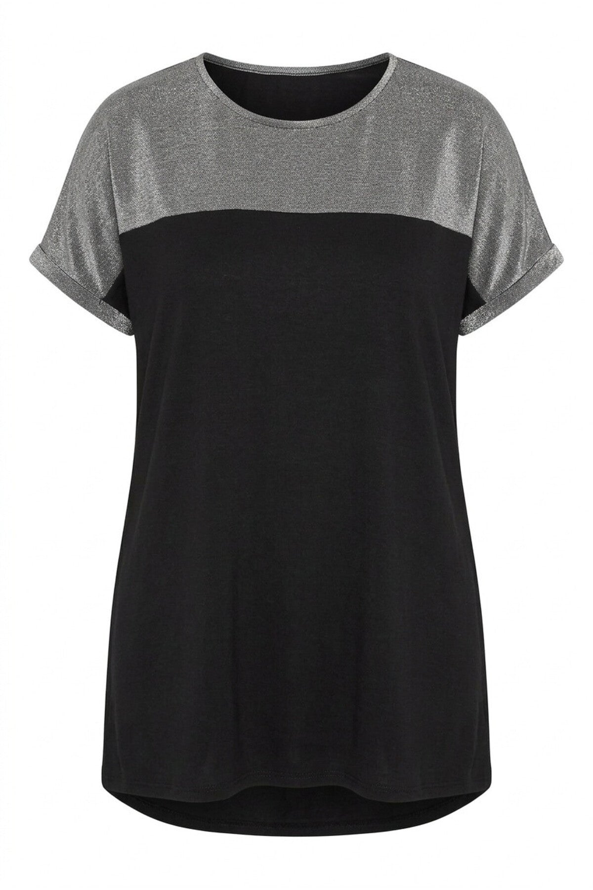 Plus Size Crew Neck Short Sleeve Shiny Printed T-shirt