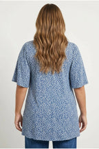 Plus Size V-Neck Short Sleeve Flared Hem Patterned Blouse