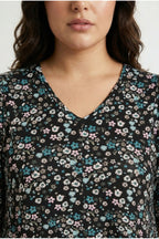 Plus Size V-Neck Sleeveless Floral Patterned Asymmetrical Cut T-shirt