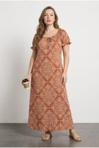 Plus Size Square Neck Long Dress with Ruffled Sleeves, Tie Detail, and Stretchy Fabric