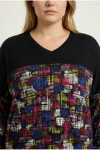 Plus Size Side Slit Drop Shoulder Black Blouse