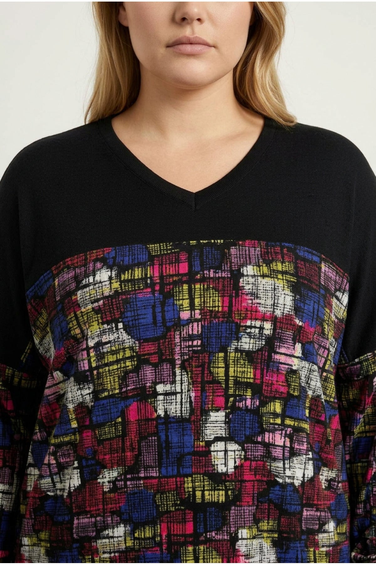 Plus Size Side Slit Drop Shoulder Black Blouse