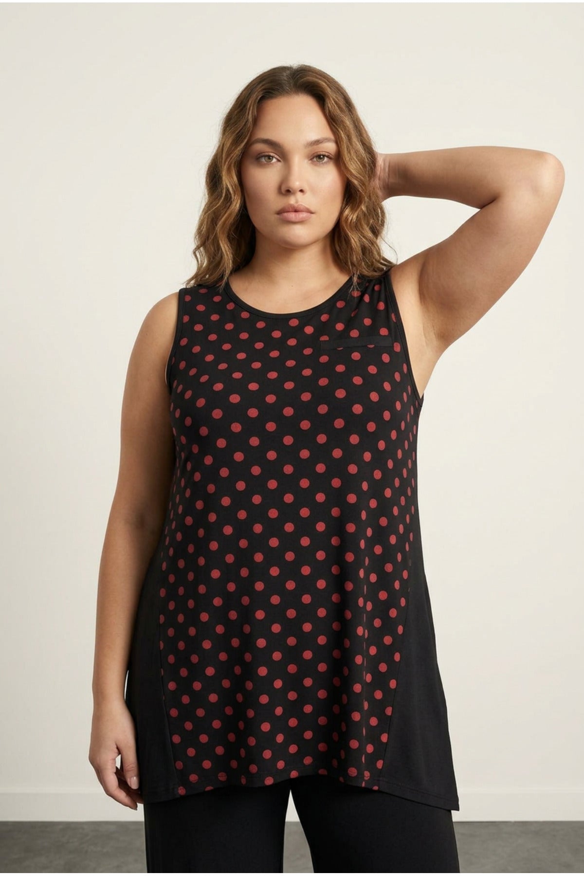 Plus Size Front Polka Dot Sleeveless Blouse
