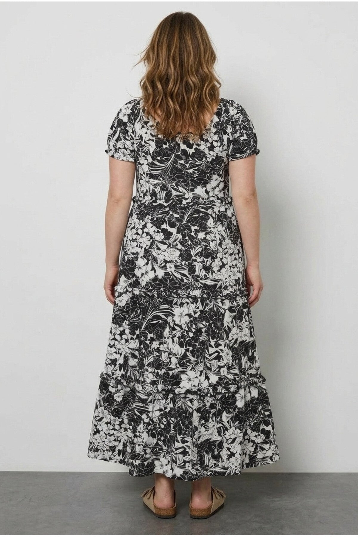Plus Size Shirred Neck Elasticated Waist Long Dress