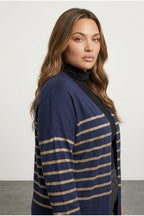 Plus Size Buttonless Long Sleeve Metallic Striped Cardigan