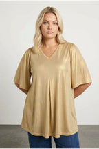 Plus Size V-Neck Short Sleeve Shimmering Look Blouse