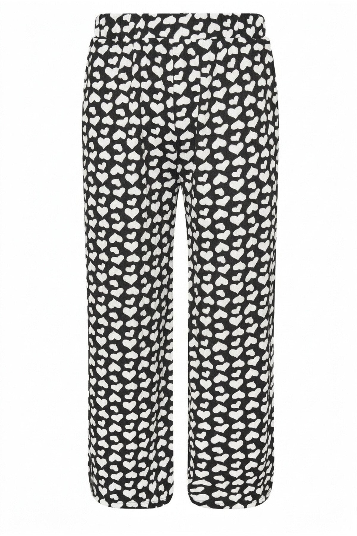 Plus Size Elastic Waist Wide Leg Heart Patterned Pocketed Trousers