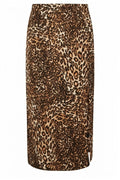 Plus Size Elastic Waist Slit Leopard Print Midi Length Skirt
