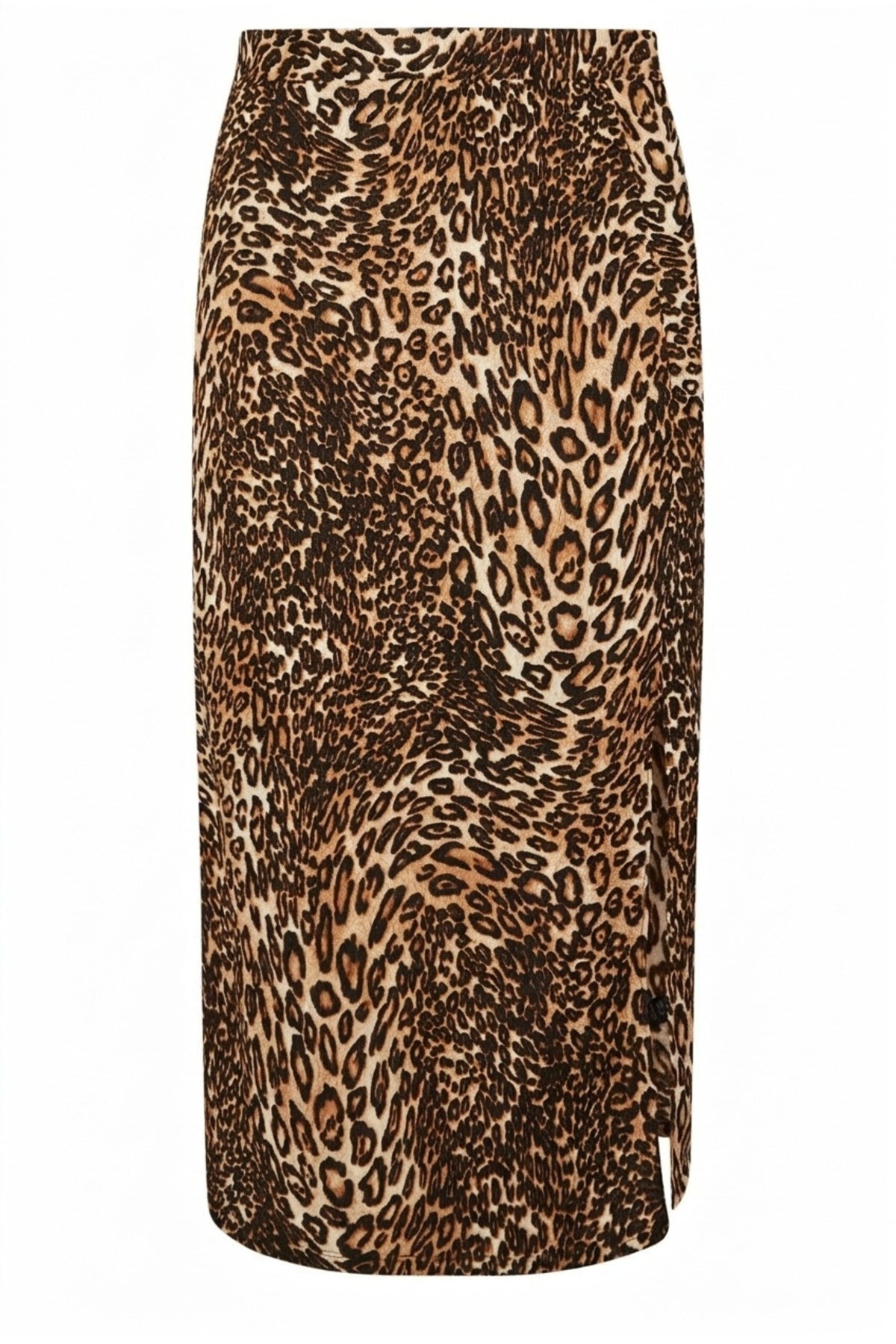 Plus Size Elastic Waist Slit Leopard Print Midi Length Skirt