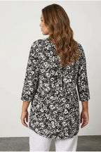 Plus Size 3/4 Sleeve Button-Front Floral Patterned Shirt
