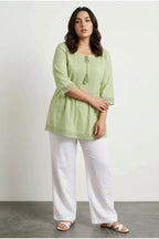 Plus Size Tie-Neck Puff Sleeve Lace Long T-shirt