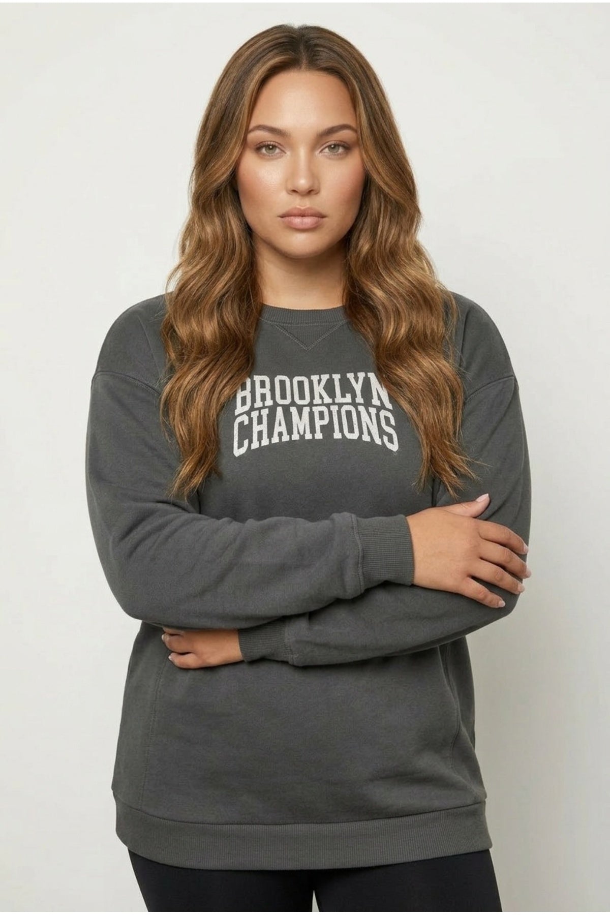 Plus Size Crew Neck Long Sleeve Front Printed Sweatshirt