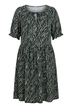 Plus Size Ruched Neck Patterned Mini Dress