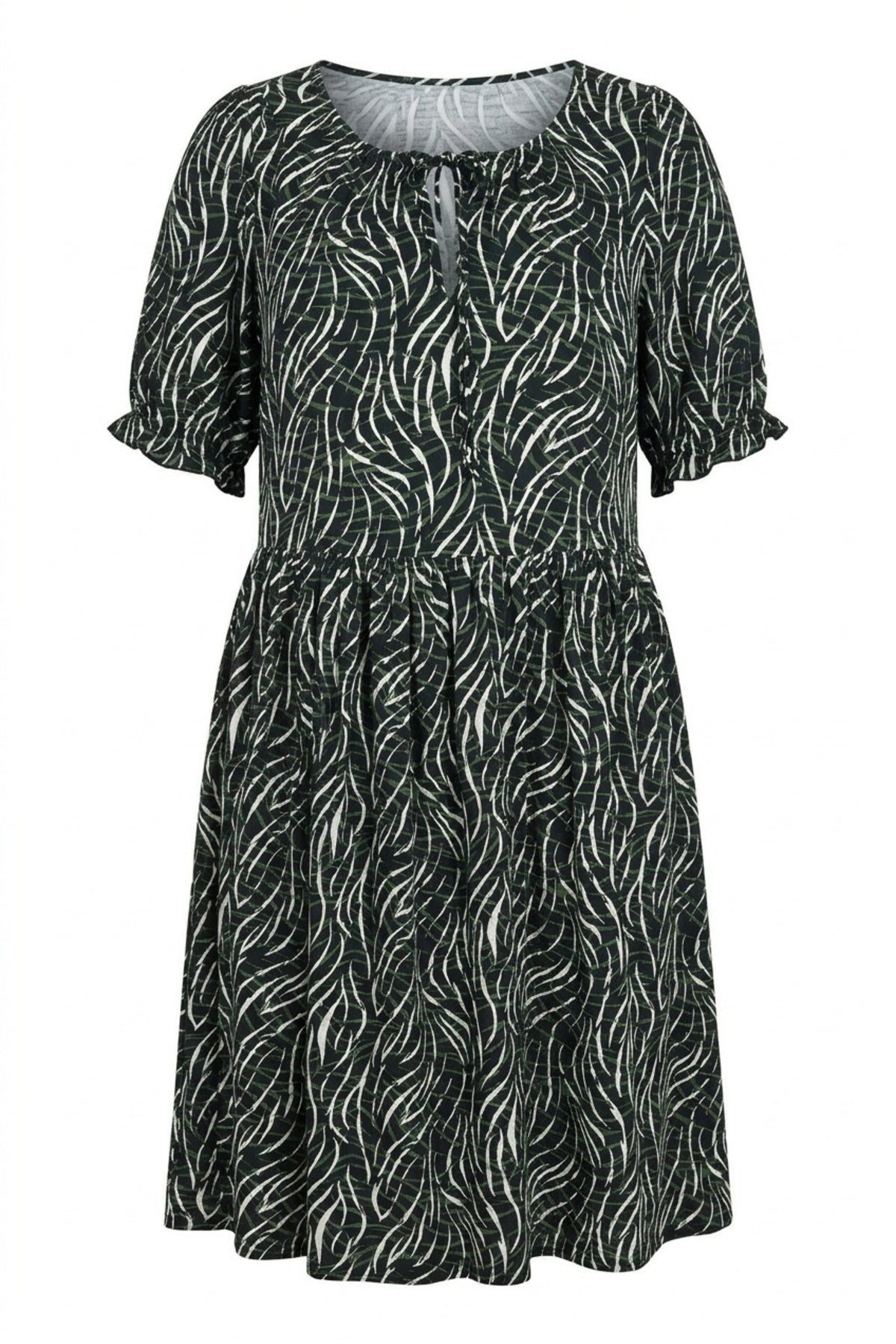 Plus Size Ruched Neck Patterned Mini Dress