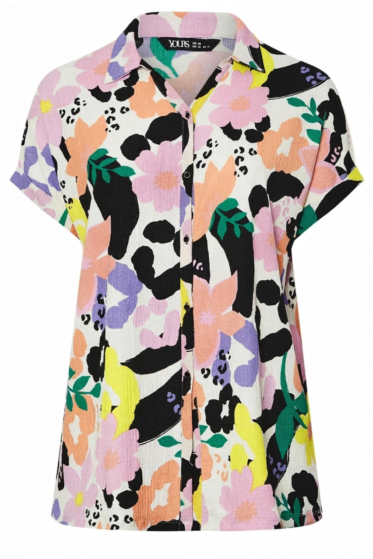 Plus Size Button-Front Short Sleeve Floral Print Shirt