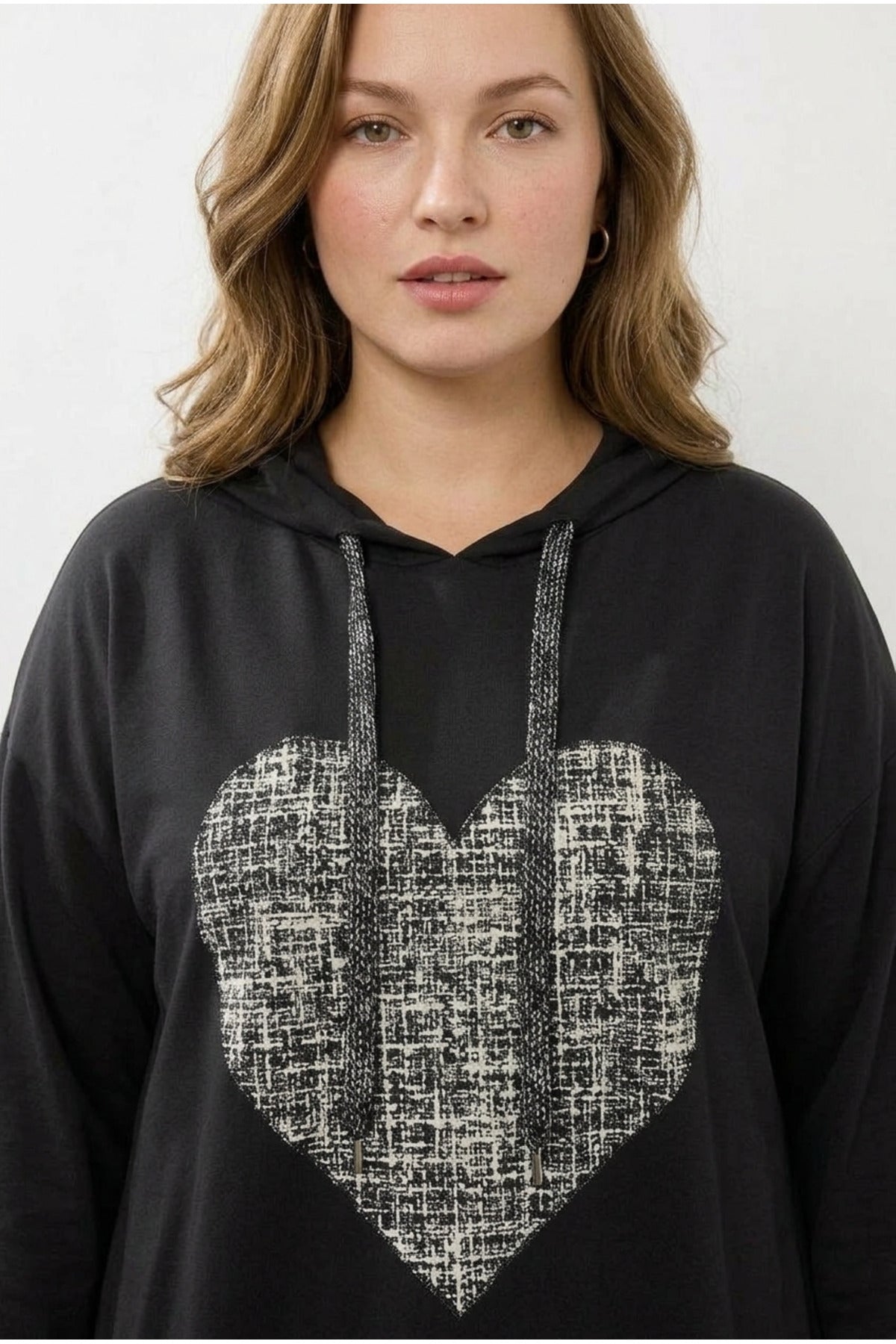 Plus Size V-Neck Long Sleeve Hooded Tunic Sweatshirt