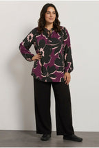 Plus Size Floral Print Long Sleeve Tie-Neck Blouse