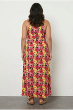 Plus Size Front Shirred Strappy Floral Print Buttoned Dress