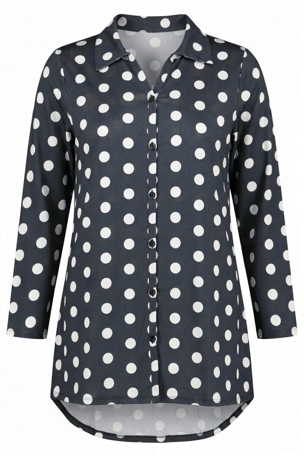 Plus Size Polka Dot Long Sleeve Stretchy Fabric Polyester Shirt