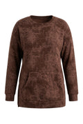 Plus Size Long Sleeve Crew Neck Front Pocket Patterned Sweatshirt