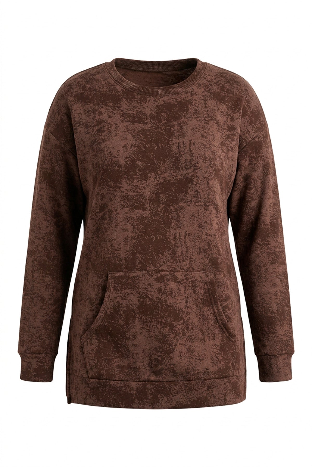 Plus Size Long Sleeve Crew Neck Front Pocket Patterned Sweatshirt