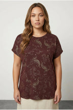 Plus Size Short Sleeve Crew Neck Metallic Patterned Blouse