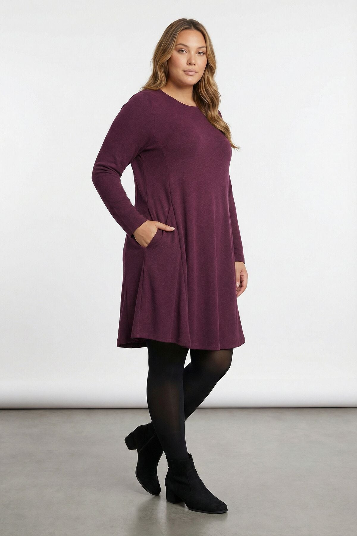 Plus Size Purple Soft Touch Pocketed Tunic Dress