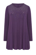 Plus Size V-Neck Long Sleeve Front Stone Embellished Blouse