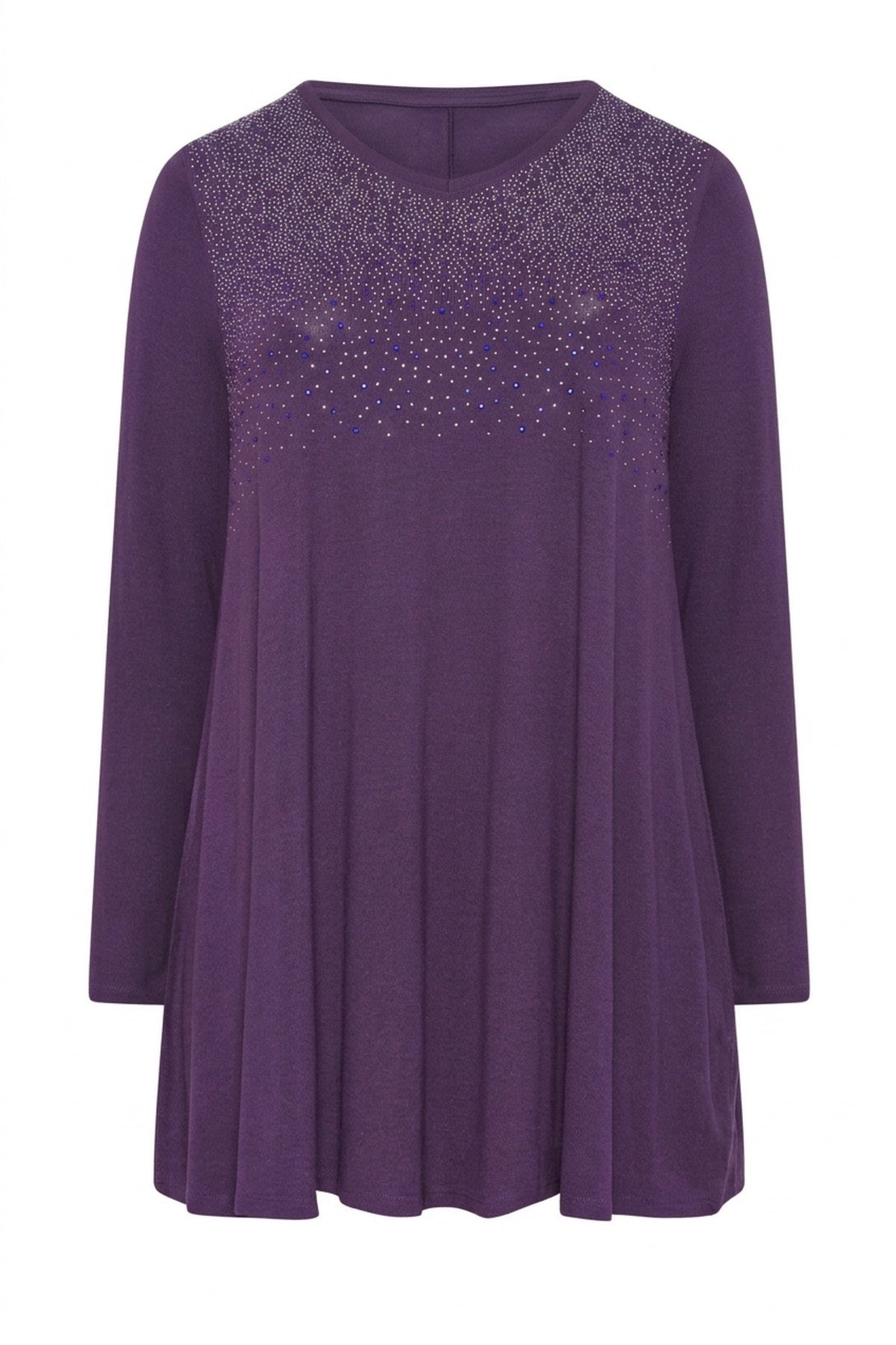 Plus Size V-Neck Long Sleeve Front Stone Embellished Blouse