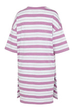 Plus Size Crew Neck Short Sleeve Side Slit Striped T-shirt