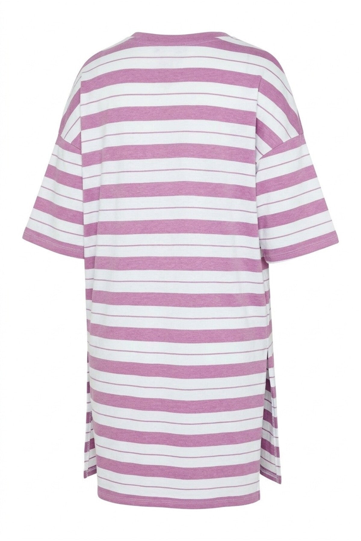Plus Size Crew Neck Short Sleeve Side Slit Striped T-shirt