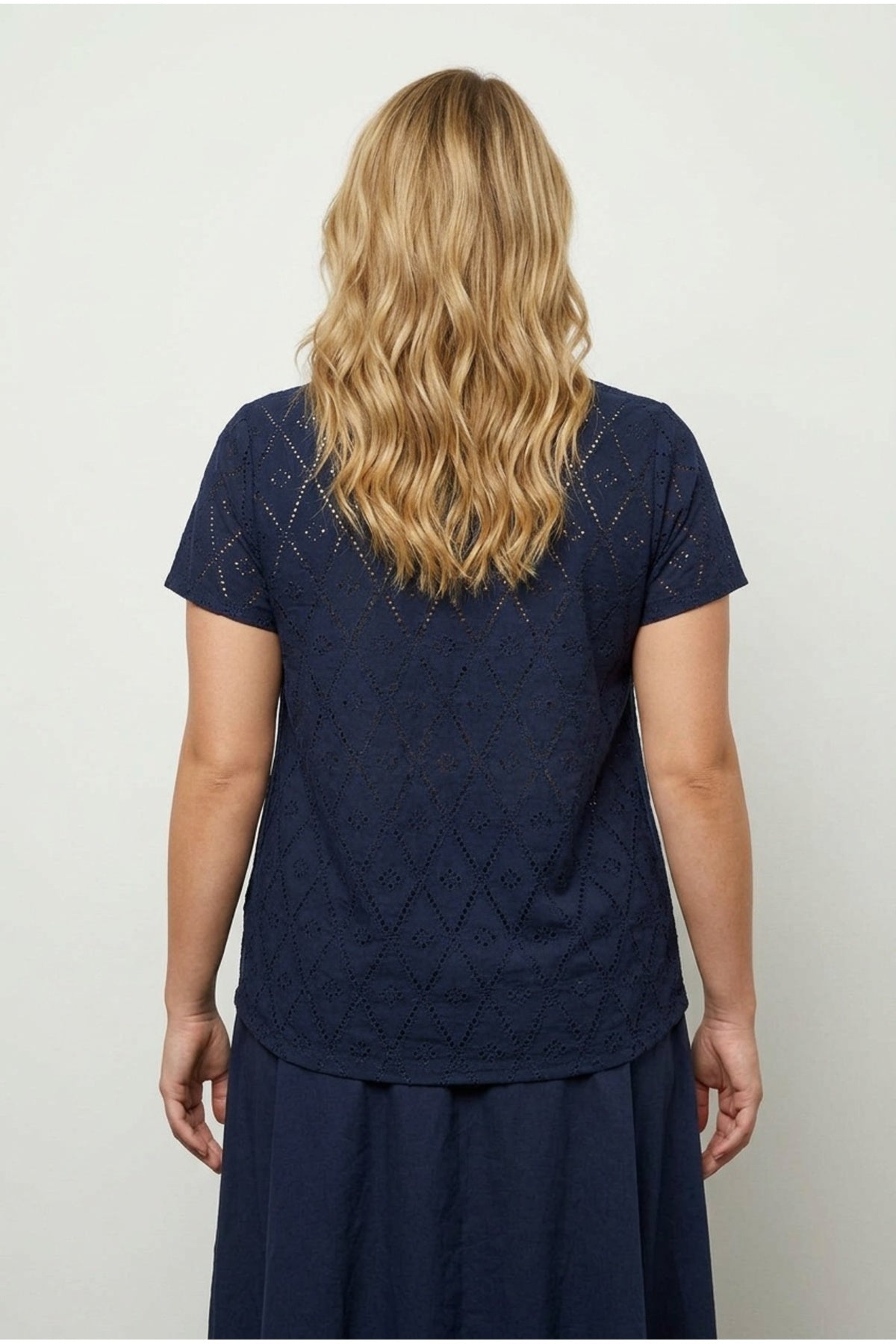 Plus Size Crew Neck Short Sleeve Lace Detail Unlined Blouse
